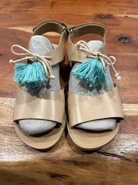Zara Beige Kids Sandals with Teal Tassels